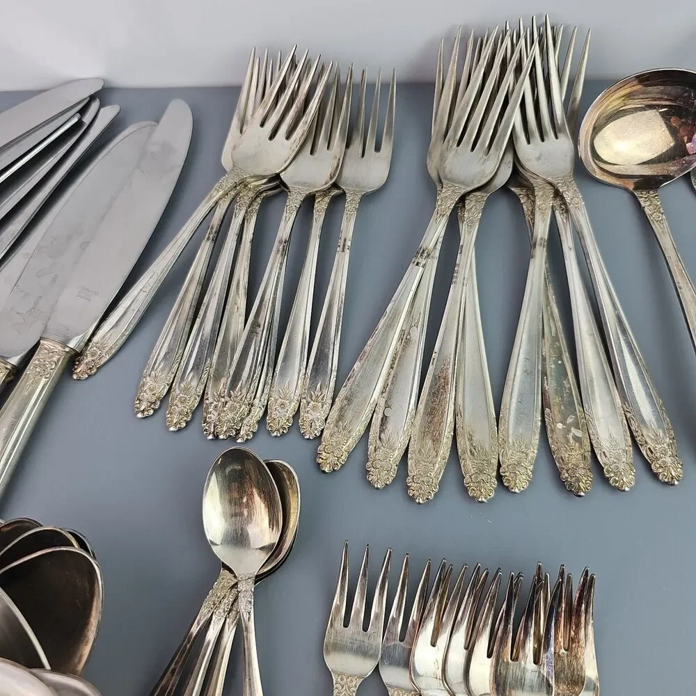 59 Piece Silver Plate Nickel Silver Spoons Knives Forks Serving Japan